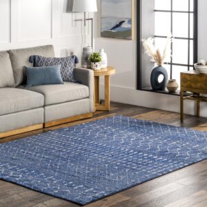 nuloom 2x3 moroccan blythe area rug, dark blue, faded bohemian design, stain resistant, for bedroom, dining room, living room, hallway, office, kitchen, entryway