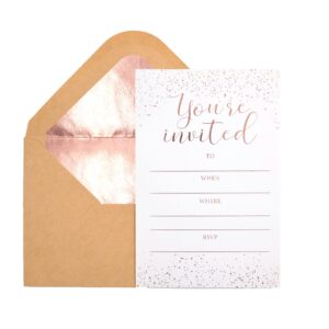 Chriz.Z Invitation Cards - 24-Count 4" x 6" White Invitation Cards ‘’You Are Invited’’ in Rose Gold Foil with 26 Foil Kraft Envelopes – For Wedding, Bridal Shower, Baby Shower, Birthday