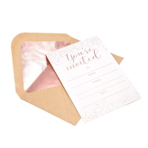 Chriz.Z Invitation Cards - 24-Count 4" x 6" White Invitation Cards ‘’You Are Invited’’ in Rose Gold Foil with 26 Foil Kraft Envelopes – For Wedding, Bridal Shower, Baby Shower, Birthday