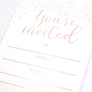 Chriz.Z Invitation Cards - 24-Count 4" x 6" White Invitation Cards ‘’You Are Invited’’ in Rose Gold Foil with 26 Foil Kraft Envelopes – For Wedding, Bridal Shower, Baby Shower, Birthday