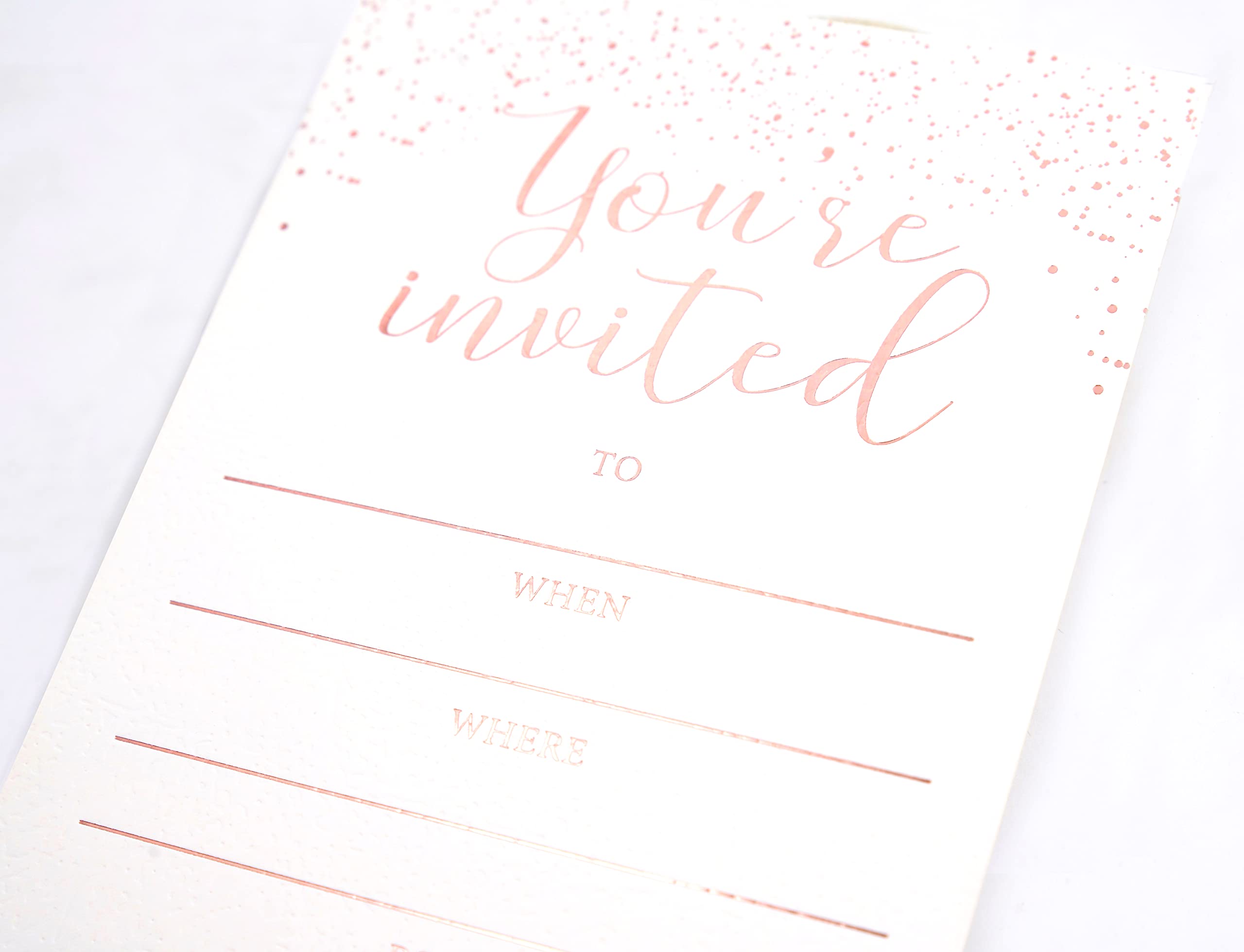 Chriz.Z Invitation Cards - 24-Count 4" x 6" White Invitation Cards ‘’You Are Invited’’ in Rose Gold Foil with 26 Foil Kraft Envelopes – For Wedding, Bridal Shower, Baby Shower, Birthday