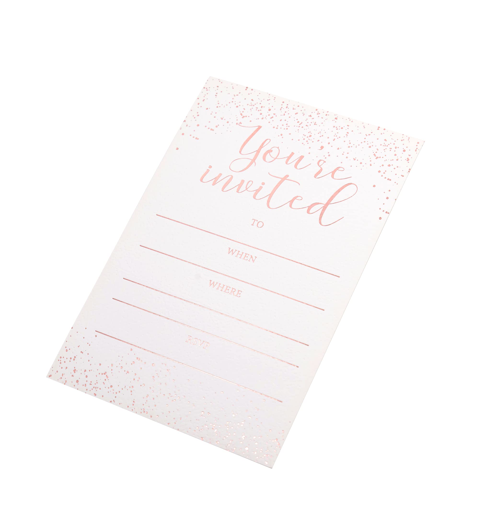 Chriz.Z Invitation Cards - 24-Count 4" x 6" White Invitation Cards ‘’You Are Invited’’ in Rose Gold Foil with 26 Foil Kraft Envelopes – For Wedding, Bridal Shower, Baby Shower, Birthday