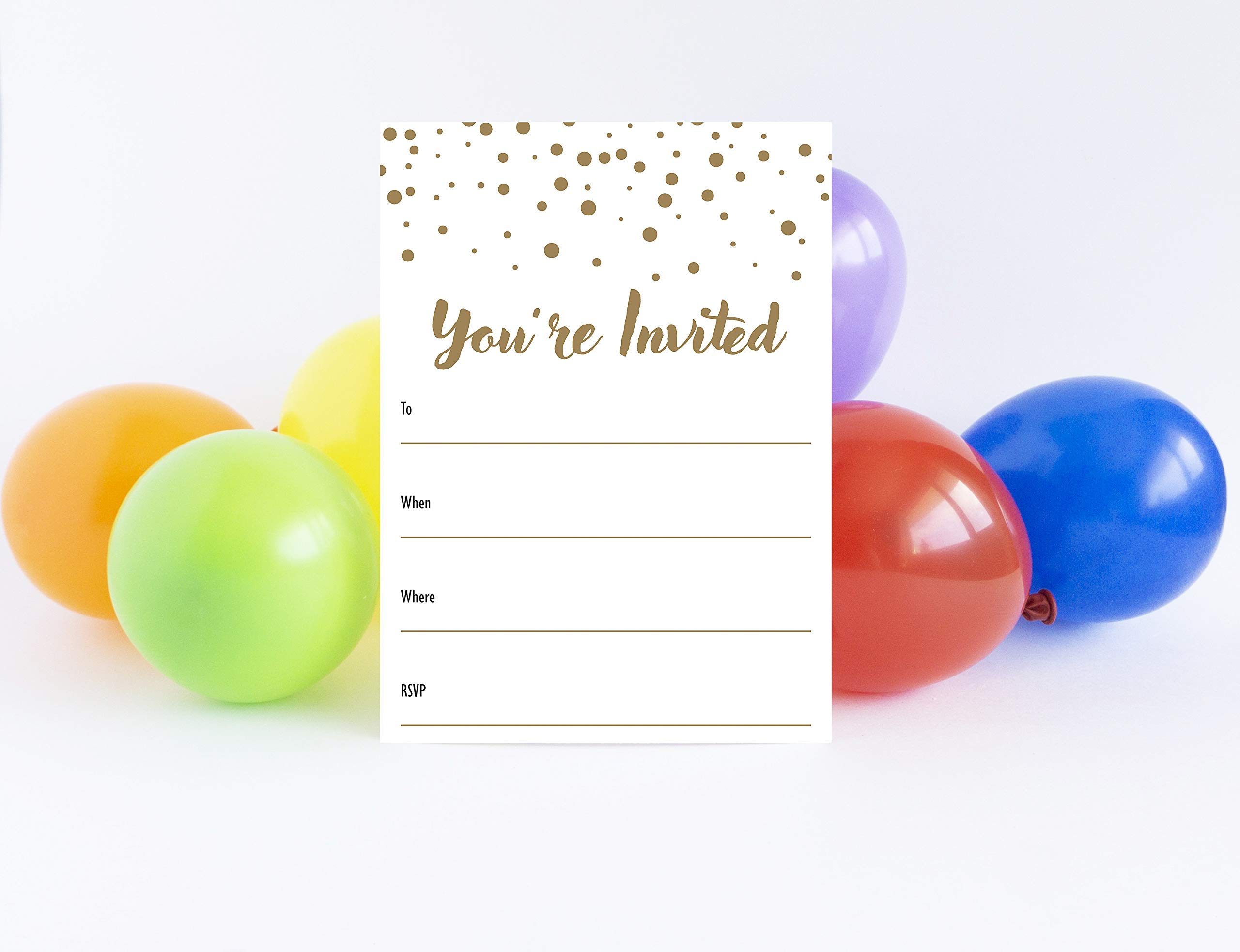 Shimmering Gold Dot Party Invitations - Pack of 48