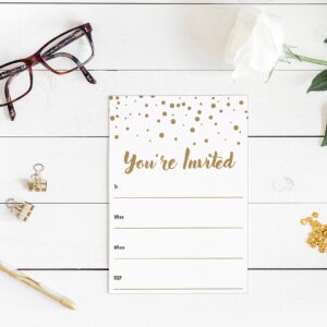 Shimmering Gold Dot Party Invitations - Pack of 48