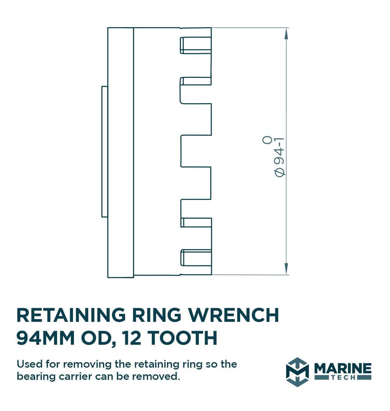 Marine Tech Retaining Ring Wrench 94mm OD, 12 Tooth, Attachment to Wrench Handle (AMT0031), Fits Yamaha, Suzuki, Mercury Retaining Rings, Removes Bearing Carriers