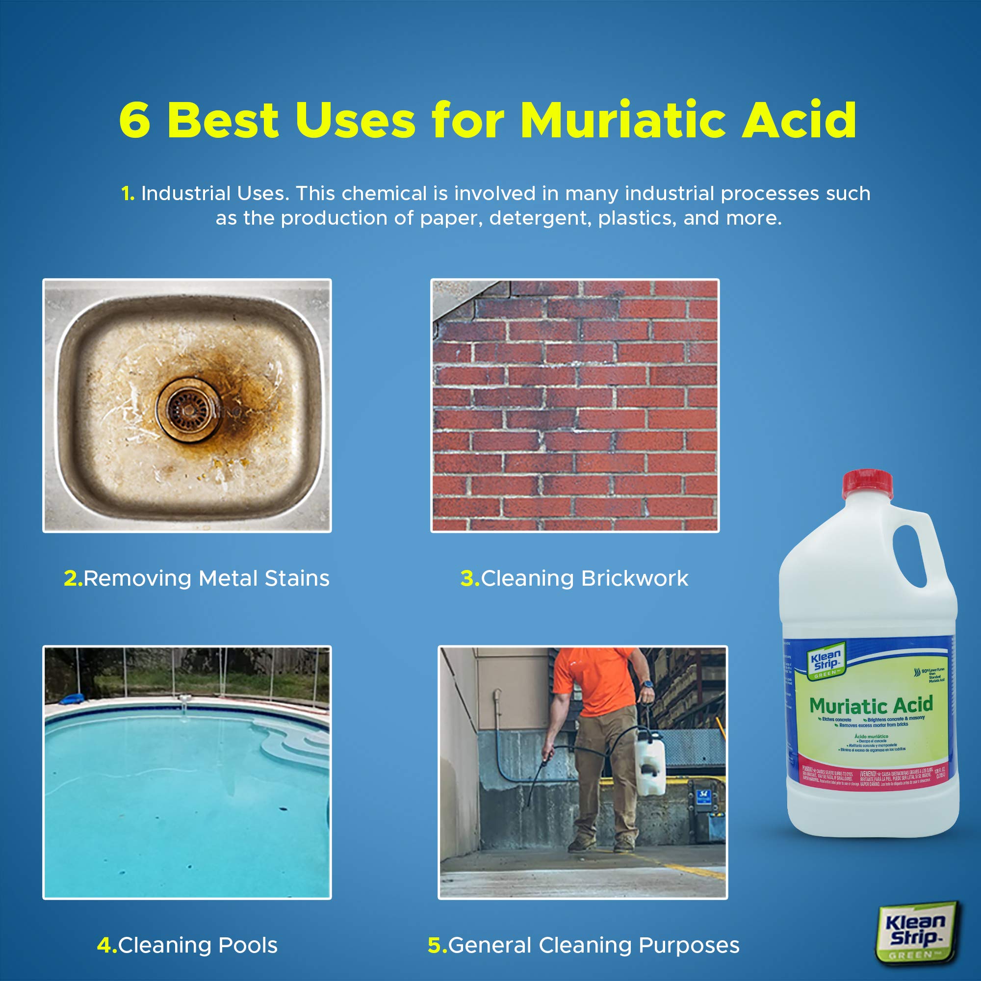 Klean Strip Green Muriatic Acid-Eco friendly Brightens Masonry Etch Concrete Removes Excess Mortar from Bricks and Cleans Algae and Scum-1 Gallon Plus Centaurus AZ Chemical Resistant Gloves