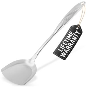 zulay kitchen wok spatula - wok utensils - stainless steel metal wok spatula - wok accessories - wok tools for cooking - kitchen wok spatula - metal kitchen accessories - 14.8” wok spatula