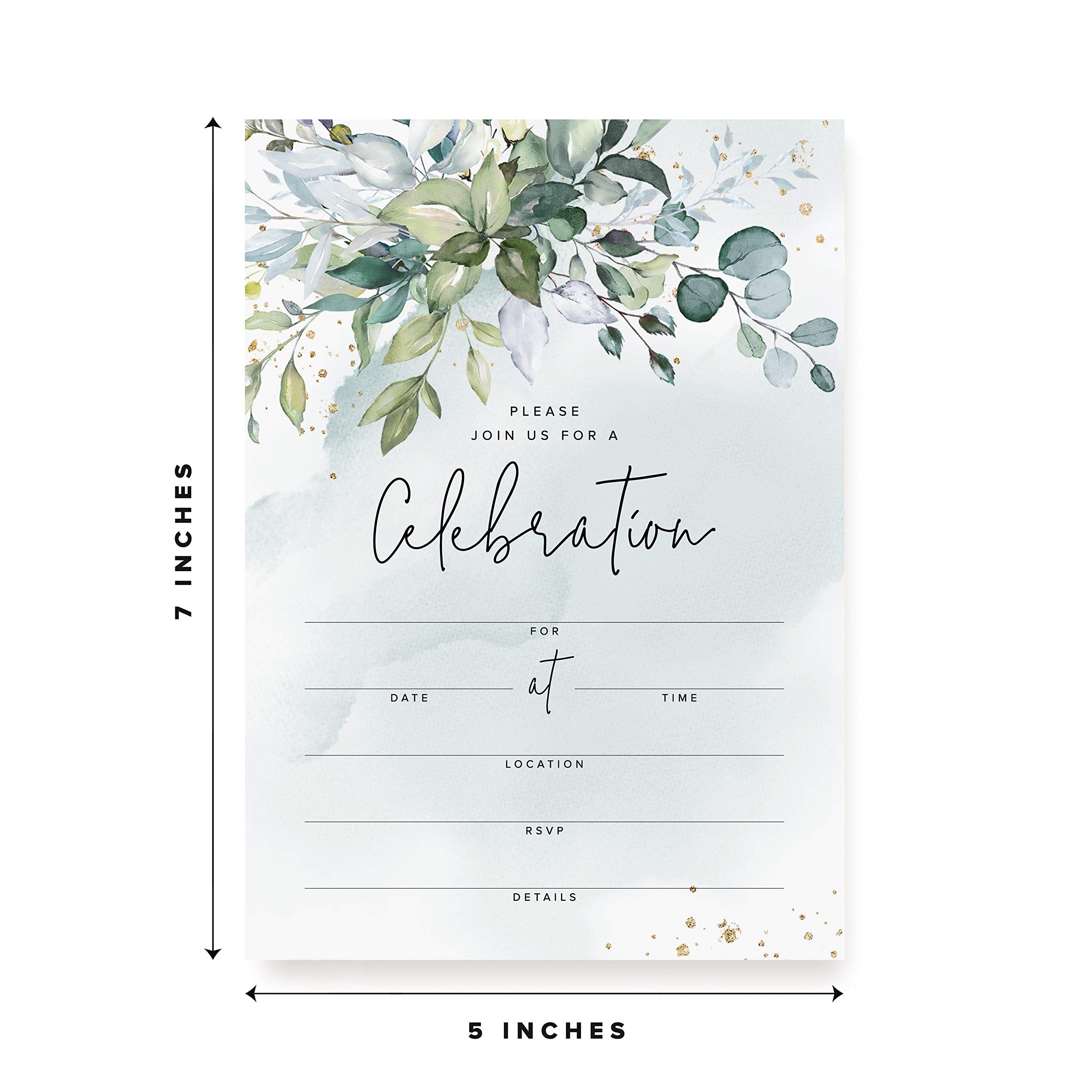 Bliss Collections 25 Einladungen mit Umschlägen für alle Anlässe, Greenery Aquarell-Einladungen perfekt für: Hochzeiten, Brautpartys, Geburtstagspartys oder besondere Anlässe, leeres Design