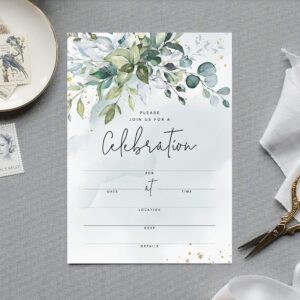 Bliss Collections 25 Einladungen mit Umschlägen für alle Anlässe, Greenery Aquarell-Einladungen perfekt für: Hochzeiten, Brautpartys, Geburtstagspartys oder besondere Anlässe, leeres Design