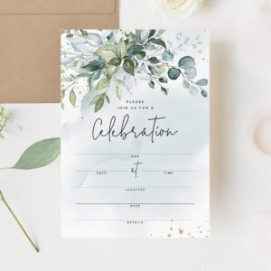 Bliss Collections 25 Einladungen mit Umschlägen für alle Anlässe, Greenery Aquarell-Einladungen perfekt für: Hochzeiten, Brautpartys, Geburtstagspartys oder besondere Anlässe, leeres Design