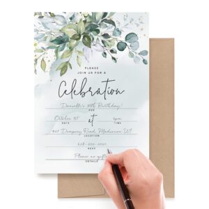 Bliss Collections 25 Einladungen mit Umschlägen für alle Anlässe, Greenery Aquarell-Einladungen perfekt für: Hochzeiten, Brautpartys, Geburtstagspartys oder besondere Anlässe, leeres Design