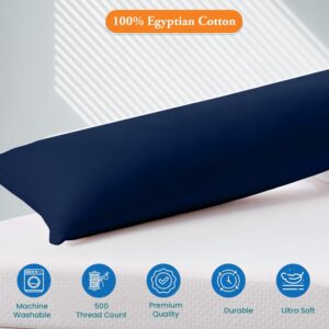 Body Pillowcase Cover 100% Soft Egyptian Cotton with Zipper Closure Pillow Case Set of 1 PC 500 Thread Count Body Pillow Cover 20x72 inch, Navy Blue