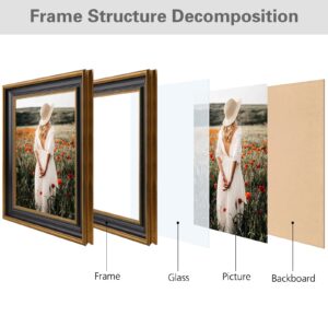 Space Art Deco, 11x14 Picture Frame without Mat for 11x14 Photo, High Definition Real Glass Wall Display (Ornate Gold/Black, 1-Pack)