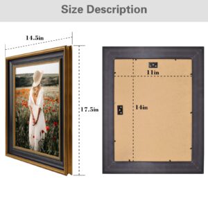 Space Art Deco, 11x14 Picture Frame without Mat for 11x14 Photo, High Definition Real Glass Wall Display (Ornate Gold/Black, 1-Pack)