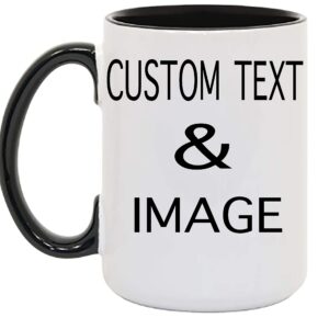 Customized 15oz Ceramic Coffee Mugs with Personalized Text and Photo Image Upload Novelty , Personalize With Different Design And Images, Custom Gift (Black)