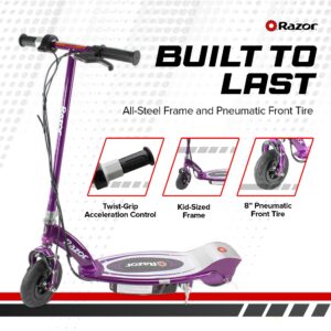 Razor Kids Ride On 24 Volt Motorized Rechargeable Electric Scooter Toy with Brakes and Pneumatic Tires for Kids Ages 8 and Up, Purple