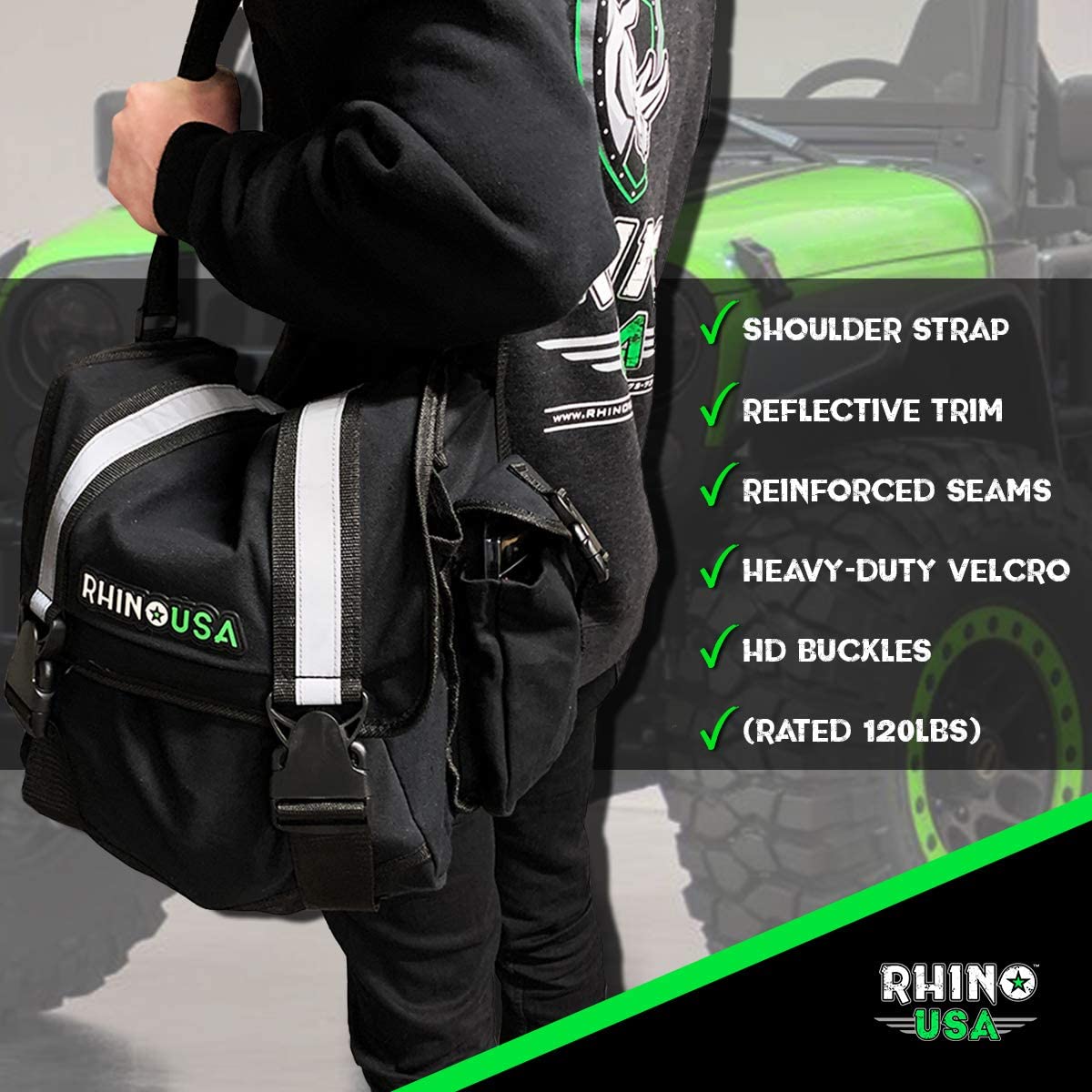 Rhino USA Recovery Gear Storage Bag - Ultimate Recovery Kit Bag for Organization in Your Vehicle - Use With Your Tow Strap, Shackles, Snatch Block or Anything You Desire - Guaranteed For Life!