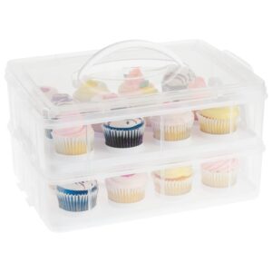 Juvale 2 Tier Cupcake Carrier for 24 Cupcakes, Transport Container with Lid for Muffins (13.5 x 10.25 x 7.5 In)