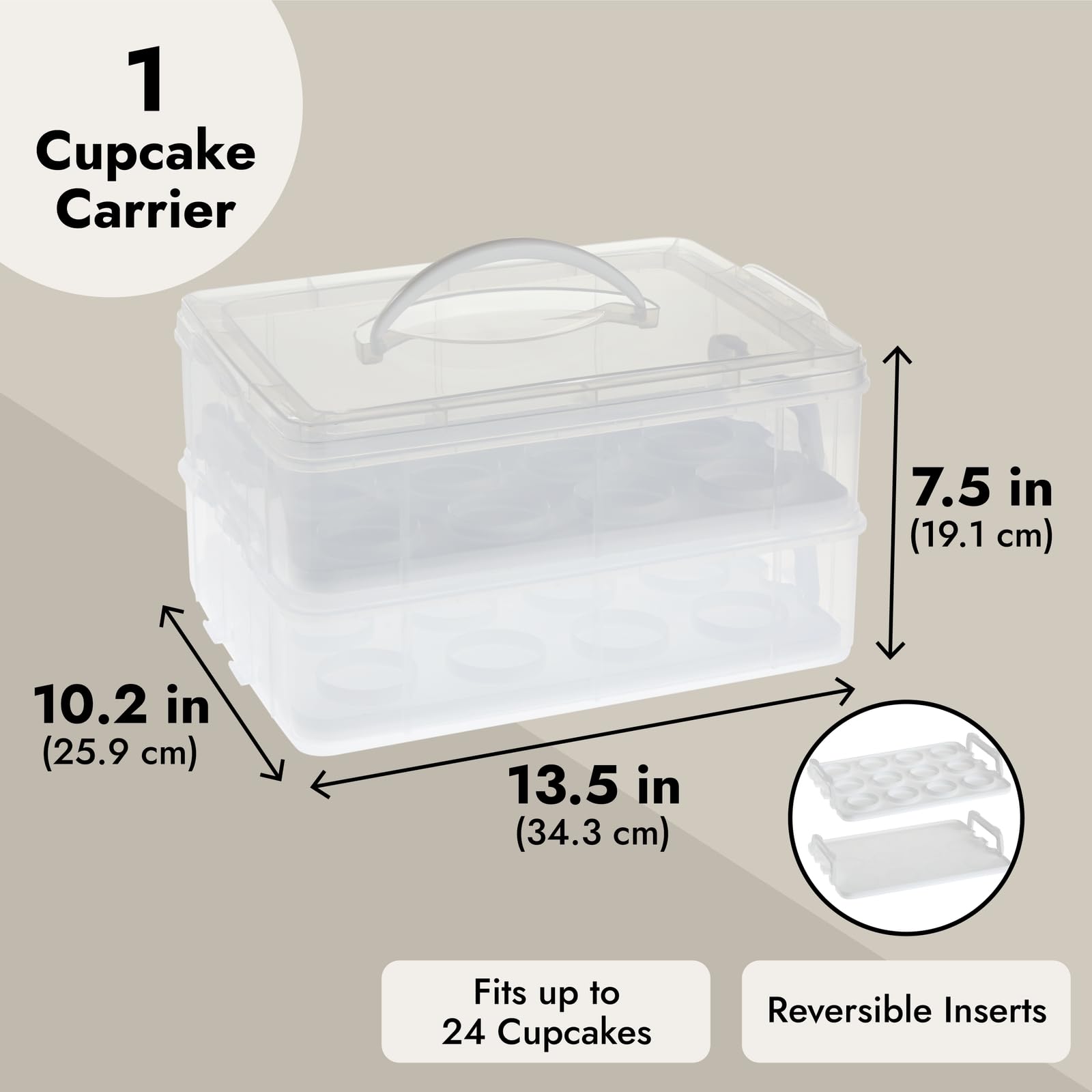 Juvale 2 Tier Cupcake Carrier for 24 Cupcakes, Transport Container with Lid for Muffins (13.5 x 10.25 x 7.5 In)