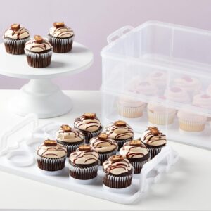 Juvale 2 Tier Cupcake Carrier for 24 Cupcakes, Transport Container with Lid for Muffins (13.5 x 10.25 x 7.5 In)