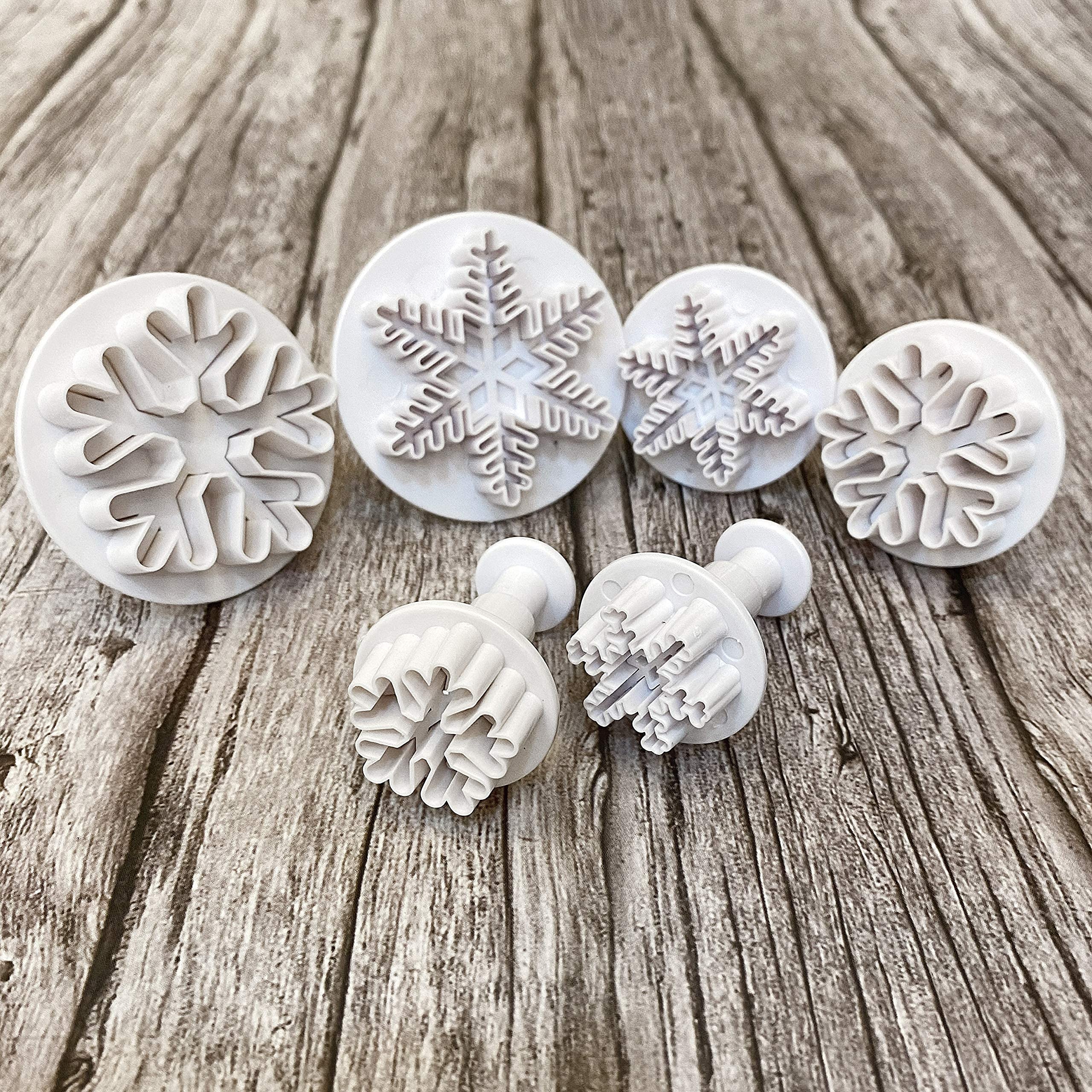 Clever Monster Snowflake Cookie Cutters Set of 6, Plunger Cutter Cake Decorating Supplies Fondant Molds Embossing Tool Snowflake Plunger Cake Cutter