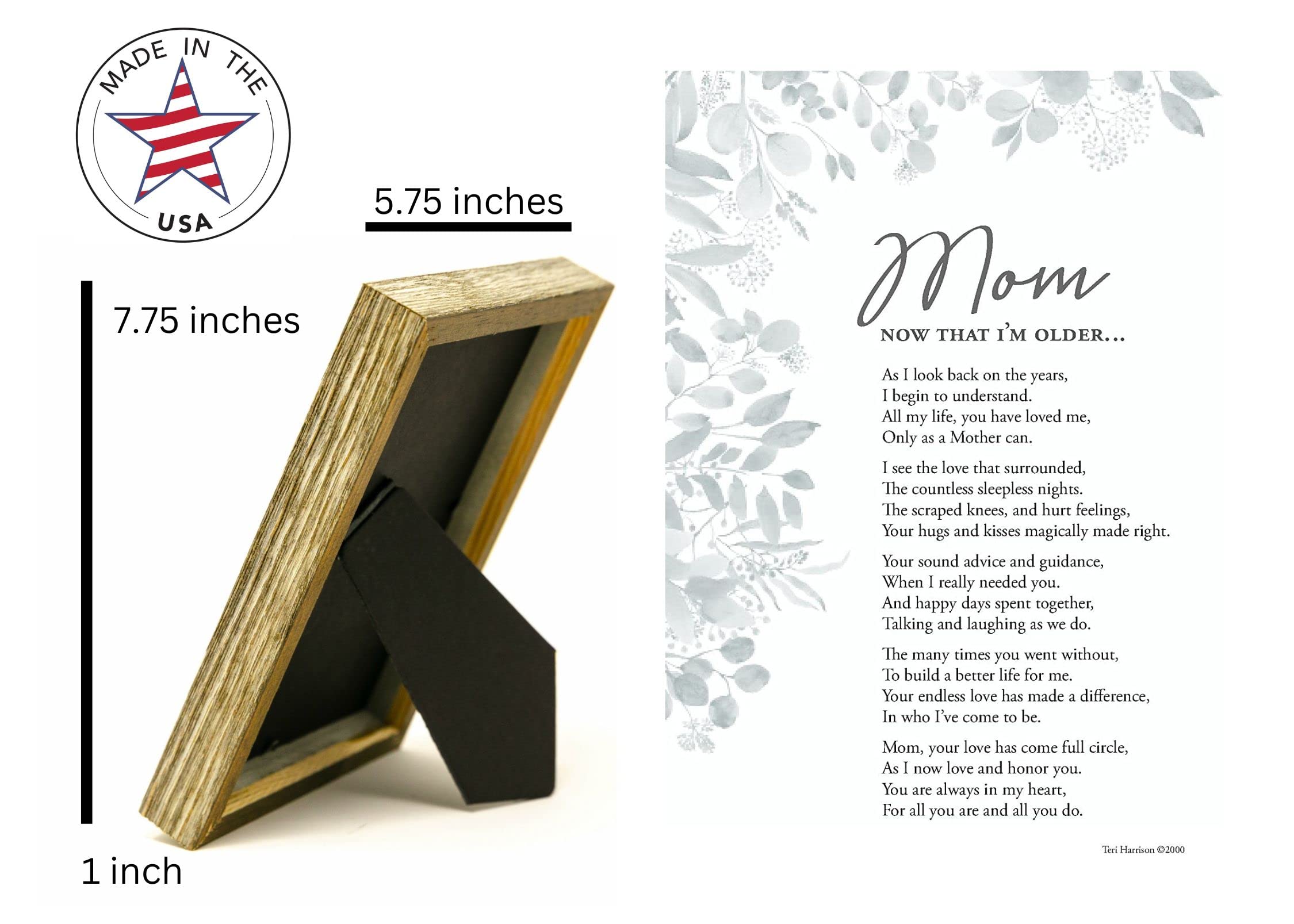 Mom, Now That I'm Older- Gift for Mom from Daughter Or Son for Mother's Day, Christmas, Birthday - Made in USA - Mom's 50th/70th/80th Birthday Gift, 5 x 7 inches, Wood Color