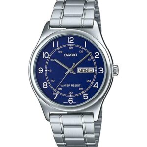 Casio MTP-V006D-2B Men's Stainless Steel Easy Reader Blue Dial Day Date Analog Dress Watch