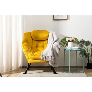 HollyHOME Modern Fabric Large Lazy Chair, Accent Oversized Comfy Reading Chair, Thick Padded Cozy Lounge Chair with Armrest, Steel Frame Leisure Sofa Chair for Living Room, Bedroom, Dorm, Yellow