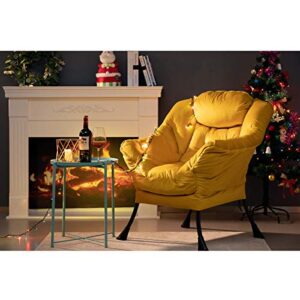 HollyHOME Modern Fabric Large Lazy Chair, Accent Oversized Comfy Reading Chair, Thick Padded Cozy Lounge Chair with Armrest, Steel Frame Leisure Sofa Chair for Living Room, Bedroom, Dorm, Yellow