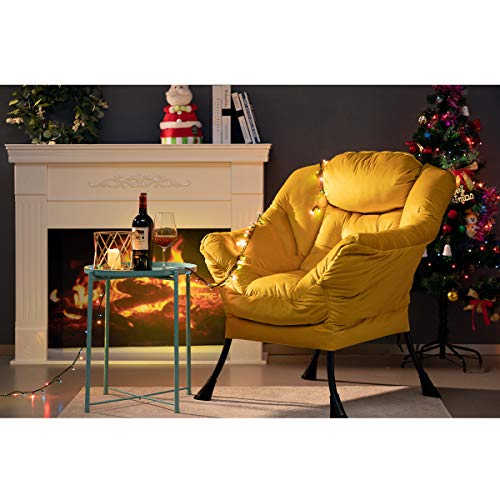 HollyHOME Modern Fabric Large Lazy Chair, Accent Oversized Comfy Reading Chair, Thick Padded Cozy Lounge Chair with Armrest, Steel Frame Leisure Sofa Chair for Living Room, Bedroom, Dorm, Yellow