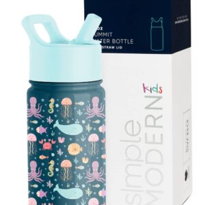 Simple Modern Kids Water Bottle with Straw Lid | Insulated Stainless Steel Reusable Tumbler for Toddlers, Girls | Summit Collection | 14oz, Under the Sea