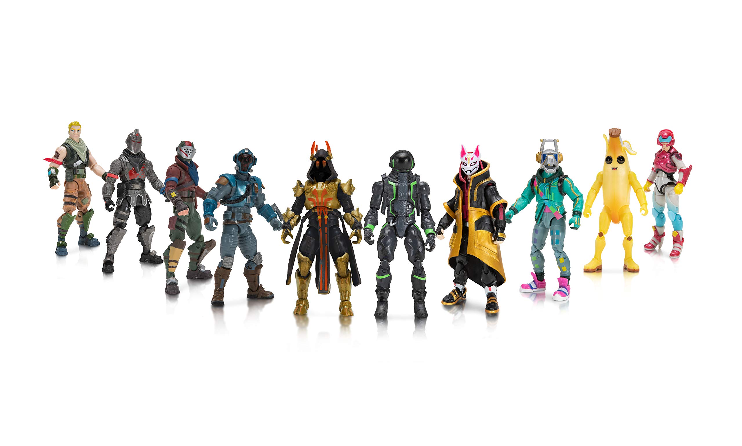 Fortnite The Chapter 1 Collection - Ten 4” Action Figures, Featuring Recruit (Jonesy), Black Knight, Rust Lord, The Visitor, Drift, DJ Yonder, Ice King (Gold), Peely, Rox, Eternal Voyager