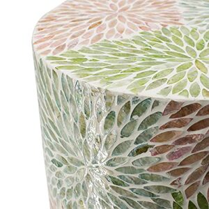 A&B Home Cylinder Capiz Stool - Red Green Blue Shell Inlays, 18'' Tall Seating, Home Décor Accent Side Table