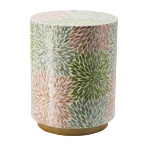 A&B Home Cylinder Capiz Stool - Red Green Blue Shell Inlays, 18'' Tall Seating, Home Décor Accent Side Table