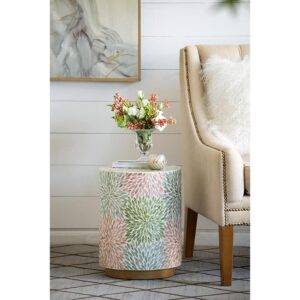 A&B Home Cylinder Capiz Stool - Red Green Blue Shell Inlays, 18'' Tall Seating, Home Décor Accent Side Table