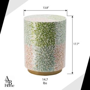 A&B Home Cylinder Capiz Stool - Red Green Blue Shell Inlays, 18'' Tall Seating, Home Décor Accent Side Table