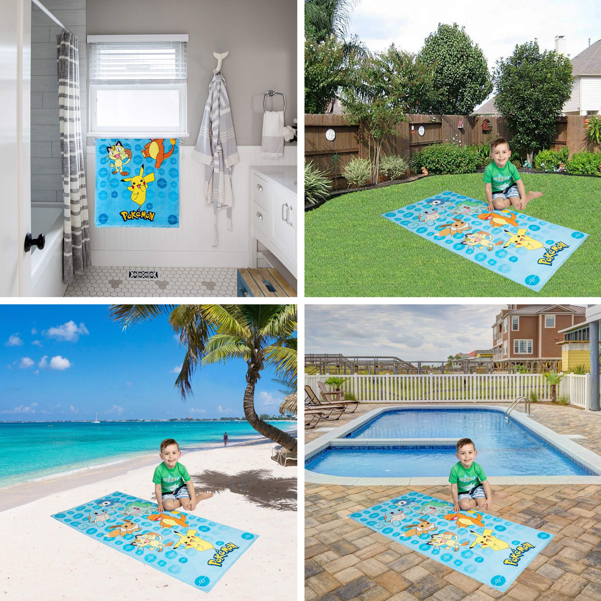 Franco Kids Super Soft Cotton Beach Towel, 58 in x 28 in, Pokemon