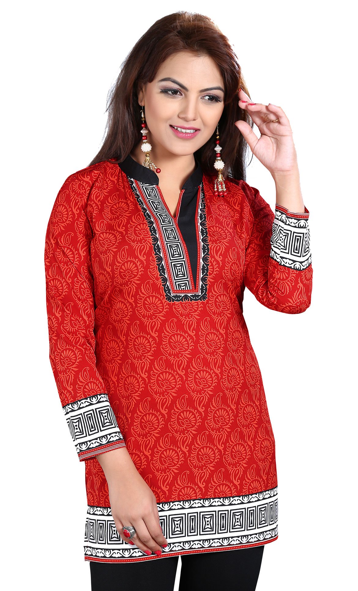 Maple Clothing Women's Kurta Kurti Top Tunic Printed from India (Red, 5XL)