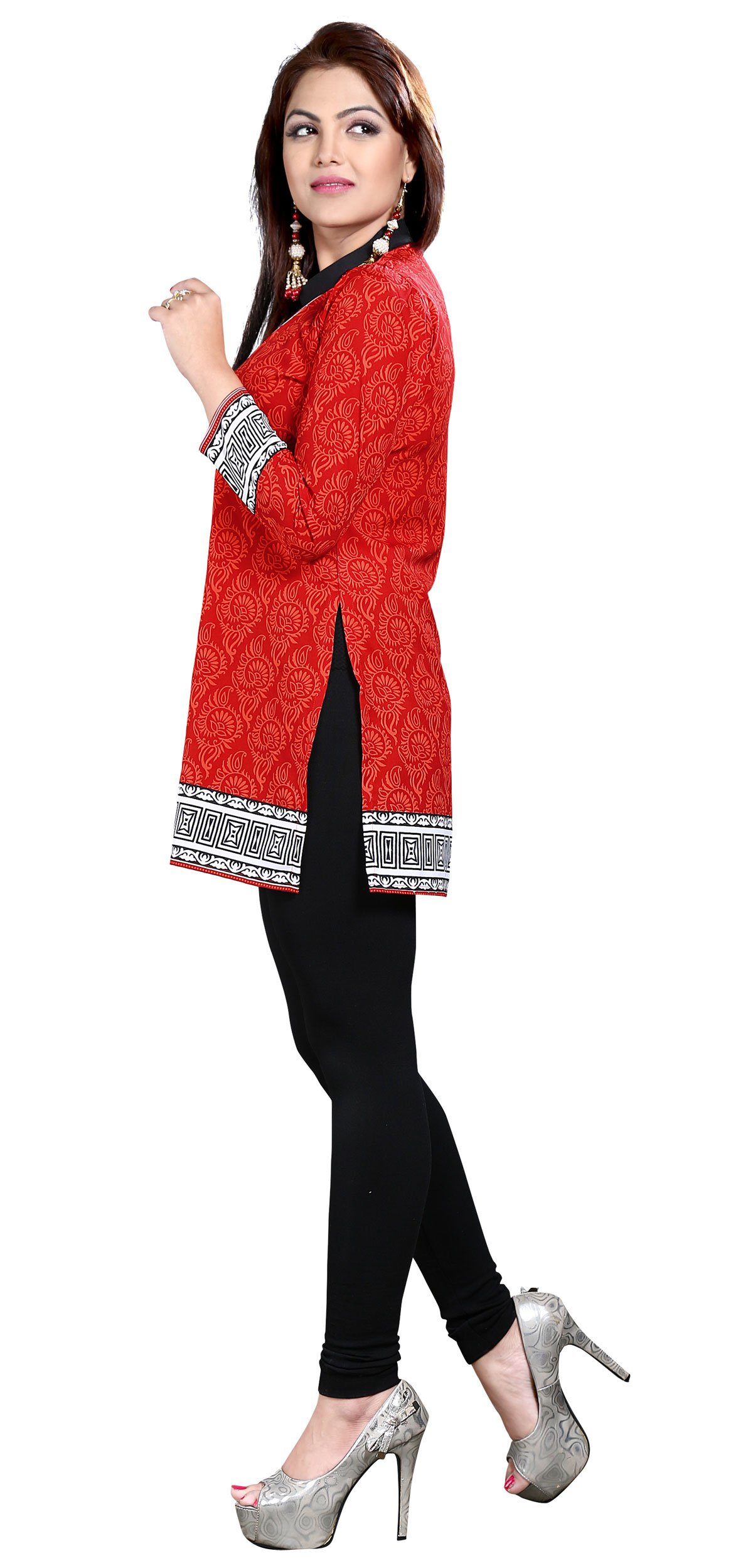 Maple Clothing Women's Kurta Kurti Top Tunic Printed from India (Red, 5XL)