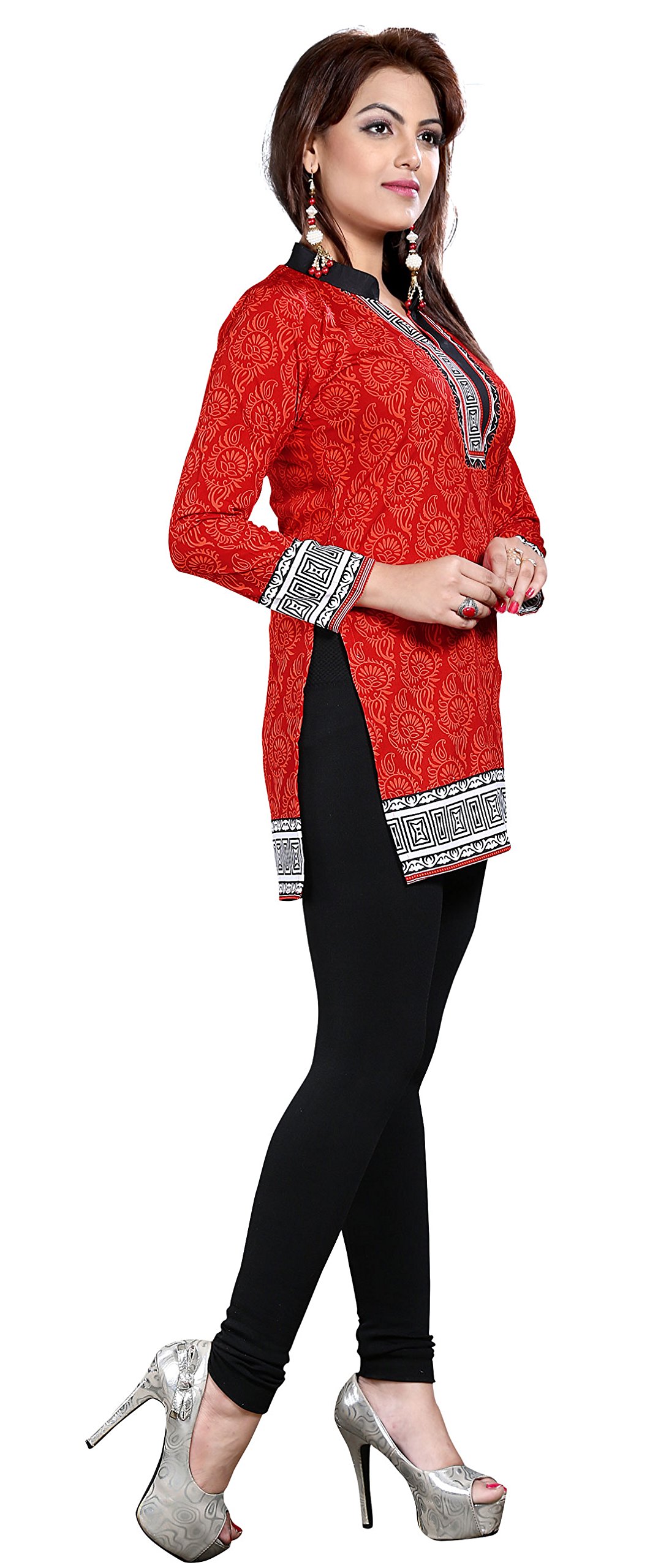 Maple Clothing Women's Kurta Kurti Top Tunic Printed from India (Red, 5XL)