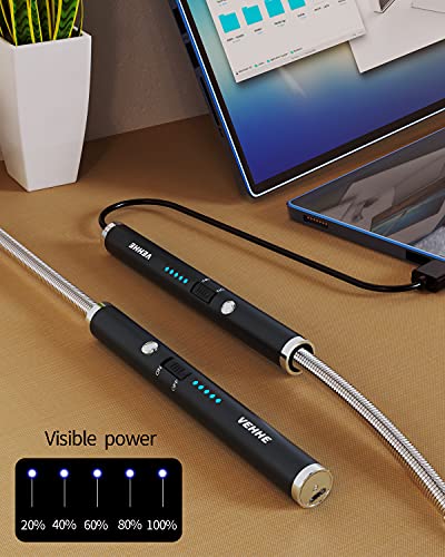 VEHHE Candle Lighter, Electric Rechargeable Arc Lighter with LED Battery Display Long Flexible Neck USB Lighter for Light Candles Gas Stoves Camping Barbecue