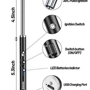 VEHHE Candle Lighter, Electric Rechargeable Arc Lighter with LED Battery Display Long Flexible Neck USB Lighter for Light Candles Gas Stoves Camping Barbecue