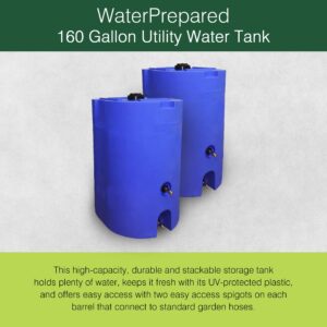 WaterPrepared 160 Gallon Unique Stackable Utility Water Tank with Large Cap for Easy Filling & 2 Spigots, Fits Through Standard Doorway, Blue (2 Pack)