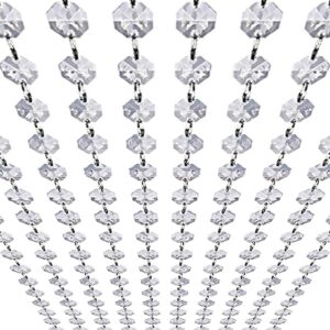 33ft K9 Glass Crystal Garland Strands - Hanging Chandelier Gem Bead Chain - 14mm Clear Octagon Prism Diamond String Decorations for Wedding Party Manzanita Centerpiece Christmas Tree