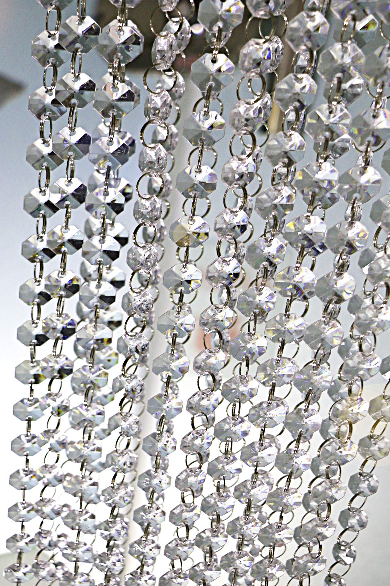 33ft K9 Glass Crystal Garland Strands - Hanging Chandelier Gem Bead Chain - 14mm Clear Octagon Prism Diamond String Decorations for Wedding Party Manzanita Centerpiece Christmas Tree