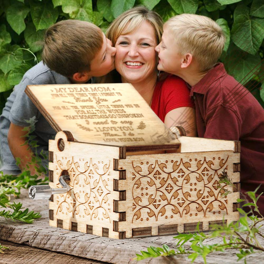 You are My Sunshine Music Box, Gift for Mom from Son, Wood Laser Engraved Vintage Music Boxes, Unique Best Gift for Mother's Day, Birthday/Christmas (Son to Mom)