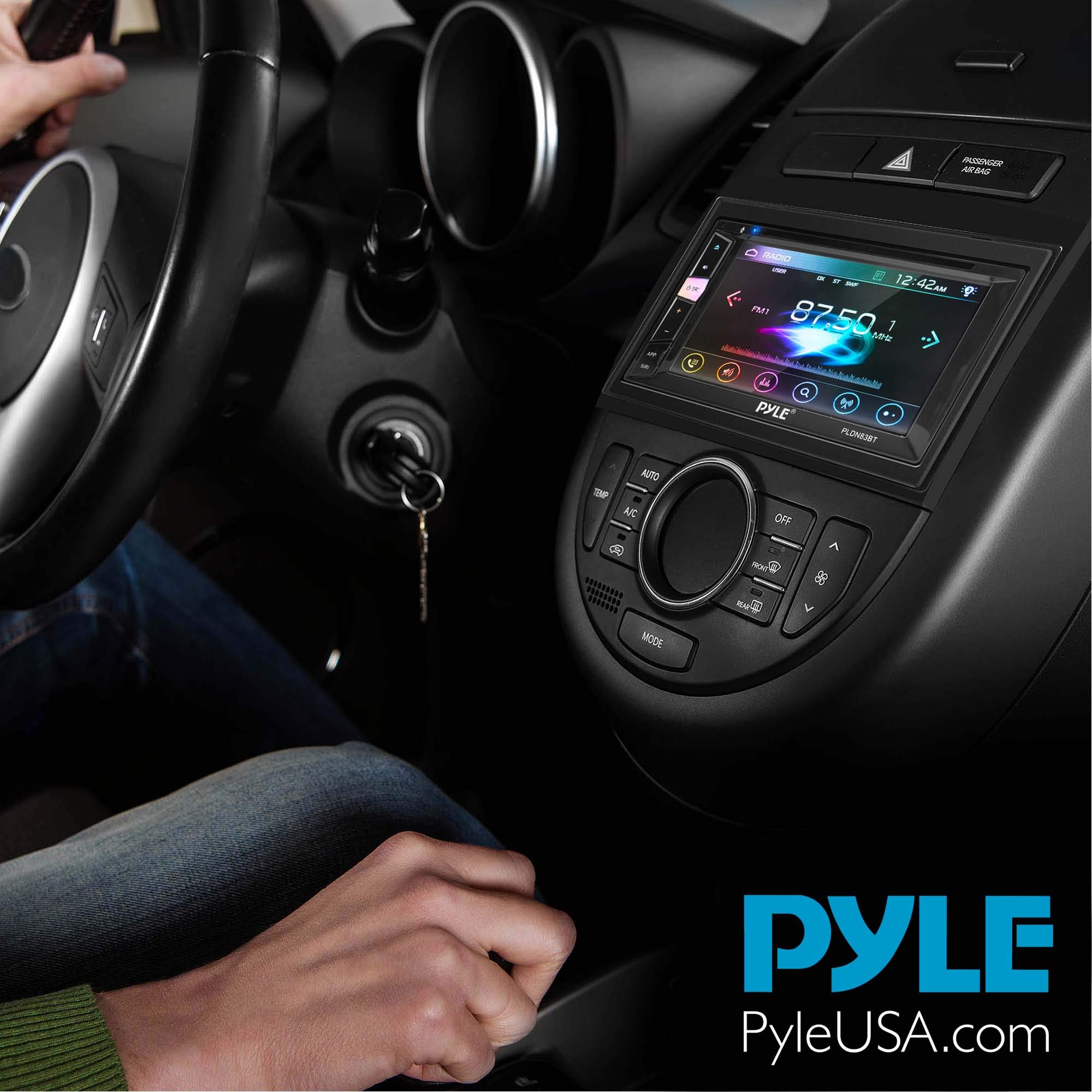 Pyle Double Din DVD Car Stereo Player Bluetooth in-Dash Car Stereo Touch Screen Receiver w/ USB/SD, MP3, CD Player, AM FM Radio, Steering Wheel Feature, Hands-Free Call, Camera/Speaker Input - Pyle