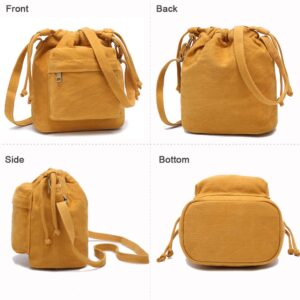 Women Small Canvas Purse Crossbody Bag Ladies Cute Little Drawstring Bucket Boho Purses, Tan