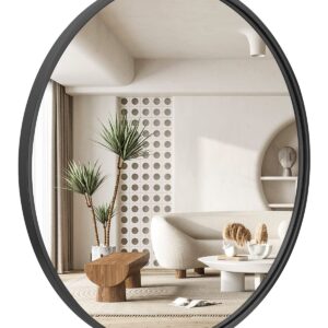 IPOUF 24”Round Mirror, Black Large Circle Metal Frame Wall Mirror for Bathroom, Entryway, Living Room,Vanity