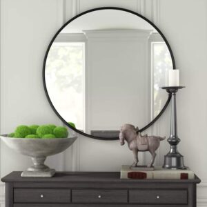 IPOUF 24”Round Mirror, Black Large Circle Metal Frame Wall Mirror for Bathroom, Entryway, Living Room,Vanity